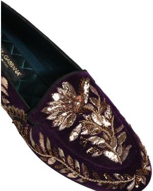 Dolce & Gabbana Velvet Floral Embroidery Loafers Shoes Leather - Black