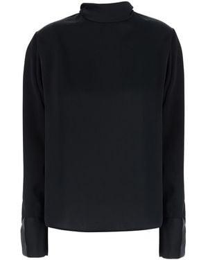 Le Plain Blouse High-Neck Satin Blouses - Black