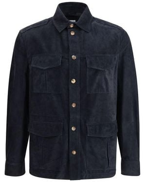 Brunello Cucinelli Suede Leather Shirt Jacket - Blue