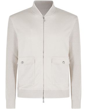Eleventy Giubbino Full Zip Collo Bomber Felpa - White
