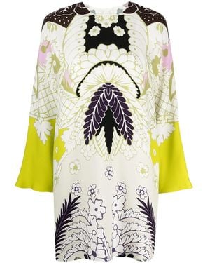 Valentino Abstract-Print Long-Sleeve Dress - Green