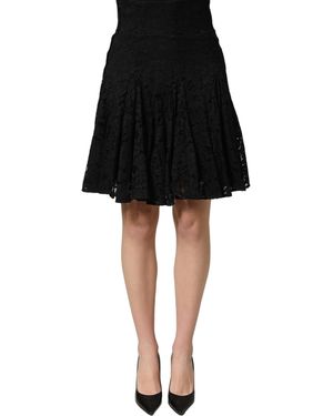 Dolce & Gabbana Floral Cut Out Lace A-Line Mini Skirt Cotton Viscose Nylon - Black