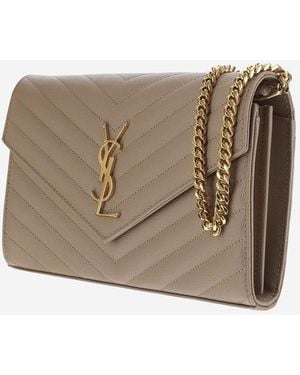 Saint Laurent Wallet Cassandre Chevron Leather Bag - Brown
