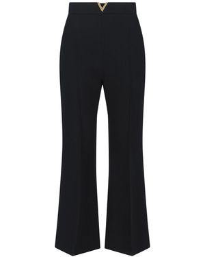 Valentino Vlogo Regular In Wool Crepe Trousers Black