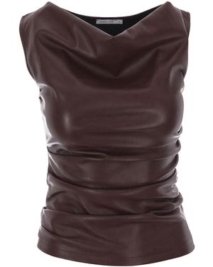 Patrizia Pepe Ruched Faux Leather Sleeveless Top - Brown