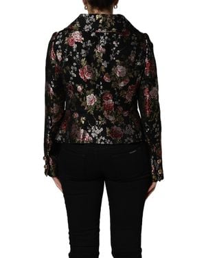 Dolce & Gabbana Multicolor Floral Brocade Blazer Jacket - Black