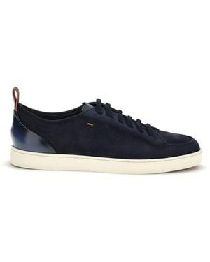 Santoni Calf Leather Bos Taurus Low Top Trainers - Blue