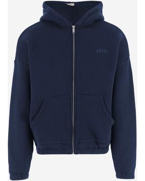 Autry Cotton Zip-Up Hoodie Sweatshirts - Blue