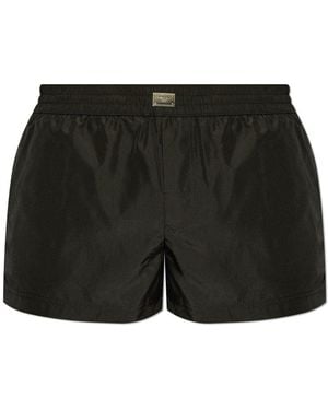 Dolce & Gabbana Logo Plaque Swim Trunks - Black