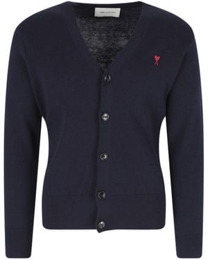 Ami Paris Ami De Coeur V-Neck Cardigan - Blue
