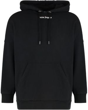Palm Angels Hooded Sweatshirt With Logo Cotton Sweaters - Black