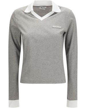 Miu Miu Cotton Long Sleeve T-Shirt - Grey