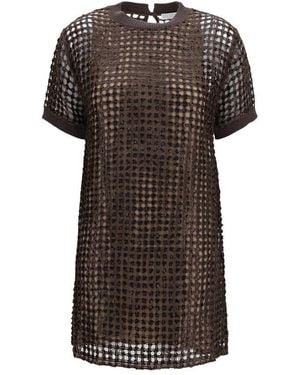 Brunello Cucinelli Brown Silk Cocktail Dress
