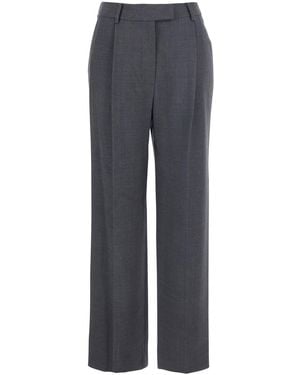 Low Classic Pants With Buckled Belt On The Rear And Wide Leg - Gray