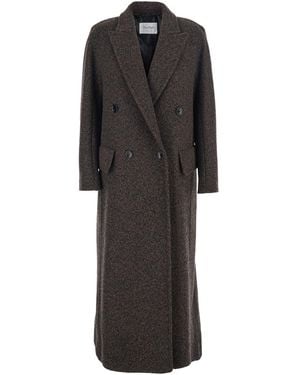 Max Mara Double-Breasted Coat With Peak Revers Virgin Wool - Black