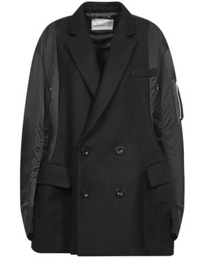 Sacai Wool And Nylon Coat - Black