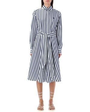 Polo Ralph Lauren Midi Dress Long Sleeve Stripe - Blue