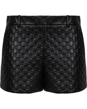 Gucci Leather High-Waist Embossed Shorts - Black