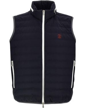 Brunello Cucinelli Sleeveless Nylon Down Jacket With Logo And Removable Hood - Blue