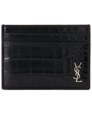 Saint Laurent Cassandre Logo Plaque Card Case - Black