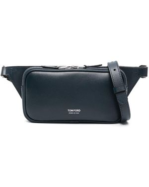 Tom Ford Horizontal Grain Leather Small Zipper Belt Bag Bags - Blue