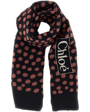 Chloé Printed Silk Chloã Spotted Foulard - Black