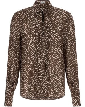 Brunello Cucinelli Brunello Cucinelli Polka-Dot Silk Blouse - Brown
