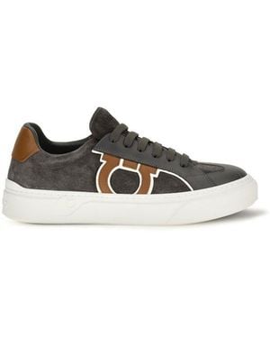 Ferragamo Suede Leather Low Top Sneakers - Gray