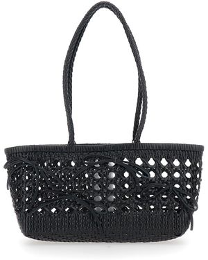 OSOI Shoulder Bag Biscuit With Double Round Handles And Ecoleather Intreccio Design For Recycled Leather - Black