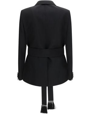 Valentino Double-Breasted Virgin Wool Blazer With Belt Outer: Fleece Ovis Aries Blazers E Vests - Black