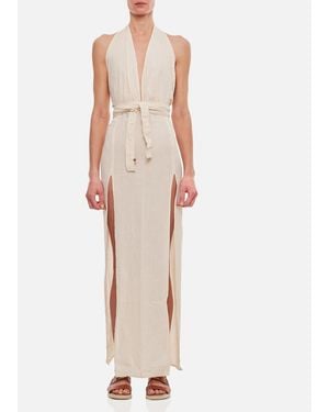 Caravana Tacoh Cotton Long Dress With Slits - Natural