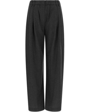 Brunello Cucinelli Double-Pleated Wool Pants - Black