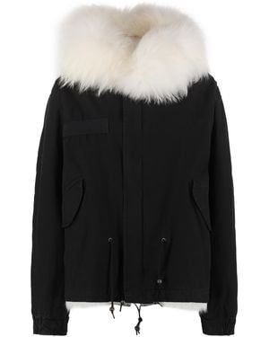 MR & MRS Hooded Short Parka Lamb Puffer Jackets - Black