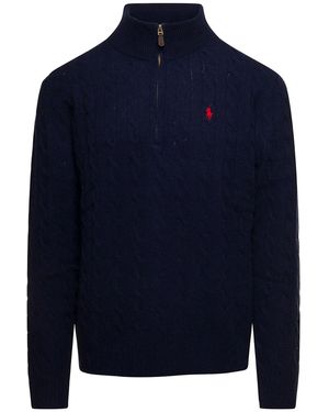 Polo Ralph Lauren Cable Knit Jumper Wool And Cashmere Tops - Blue