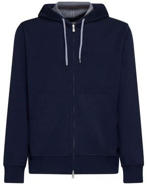 Brunello Cucinelli Cotton-Blend Zip-Up Hoodie - Blue