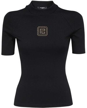 Balmain Logo Print T-Shirt - Black