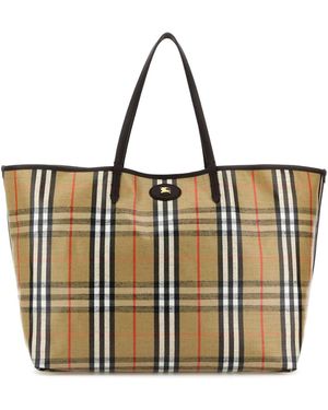 Burberry Embroidered Canvas Large Highlands Shopping Bag - Brown