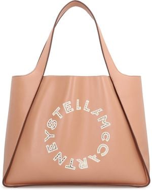 Stella McCartney Logo Tote Bag Polyurethane - Natural