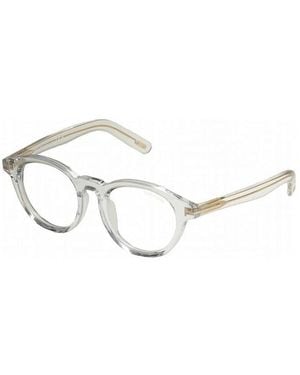 Tom Ford Eyeglasses Square Full Rim, Transparent Frame And Clear Demo Lens Ft5931-Db026 Sunglasses - Metallic