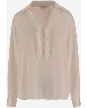 HER SHIRT HER DRESS Stretch Silk Shirt With Ruffles - Natural