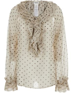 P.A.R.O.S.H. Blouse With Ruffles On The Front And All-Over Polka Dot Print - Natural