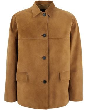 Le Plain Jacket With Classic Collar And Patch Pockets On The Front Suede For Blazers - Brown
