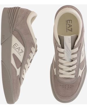 EA7 Leather Sneakers With Side Logo - Gray