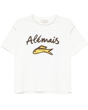ALÉMAIS Logo-Embroidered Cuffed T-Shirt - White