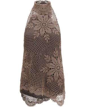 Magda Butrym Crochet Lace High-Neck Top Cotton - Brown