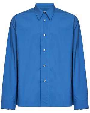 Studio Nicholson Uniform Paper-Effect Poplin Hals Shirt - Blue