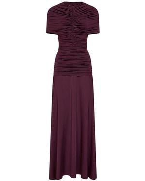 Self-Portrait Burgundy Jersey Gathered Maxi Dress - Purple