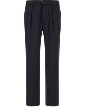 Incotex Pleated Virgin Wool Pants - Blue