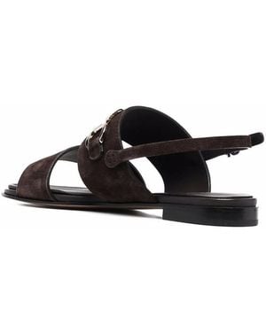 Ferragamo Gancini-Plaque Suede Sandals - Black