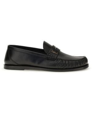 Saint Laurent Calf Leather Bos Taurus Slip-On Loafers - Black